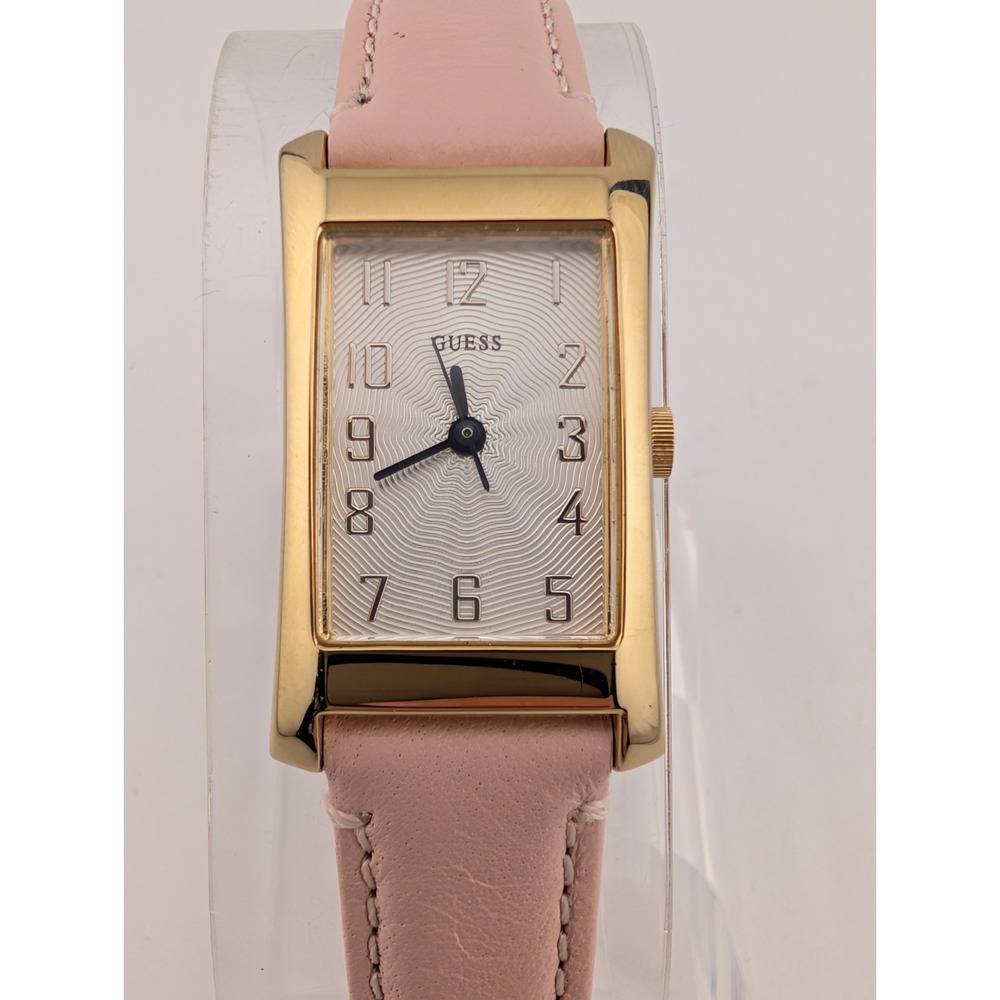 Guess Tank Watch Women‎ 19mm Gold Case Pink Leather Band G50321L- New Battery